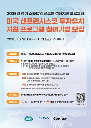 <b>경기도</b>, '<b>샌프란시스코 투자유치</b>' 기업 모집